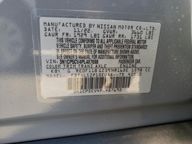 3N1CP5CV4PL487698 - 2023 NISSAN KICKS SV GRAY photo 12