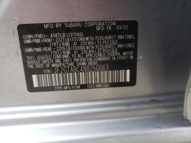 JF2GTABC4N8250063 - 2022 SUBARU CROSSTREK SILVER photo 13