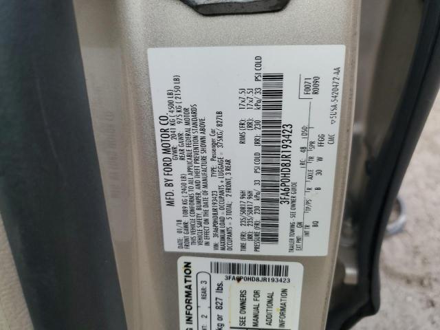 3FA6P0HD8JR193423 - 2018 FORD FUSION SE GOLD photo 13