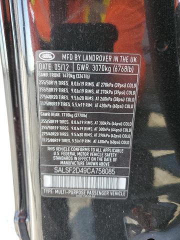 SALSF2D49CA758085 - 2012 LAND ROVER RANGE ROVE HSE BLACK photo 13