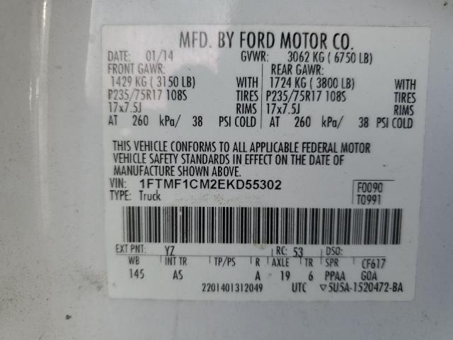 1FTMF1CM2EKD55302 - 2014 FORD F150 WHITE photo 12