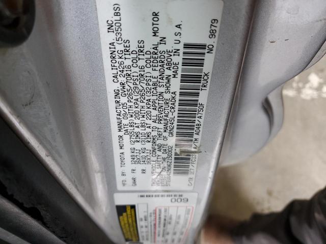 5TEUU42N96Z150302 - 2006 TOYOTA TACOMA ACCESS CAB ვერცხლისფერი ფოტო 12