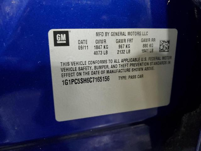 1G1PC5SH6C7165156 - 2012 CHEVROLET CRUZE LS BLUE photo 12