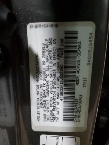 4T1BE32K12U522380 - 2002 TOYOTA CAMRY LE GRAY photo 12