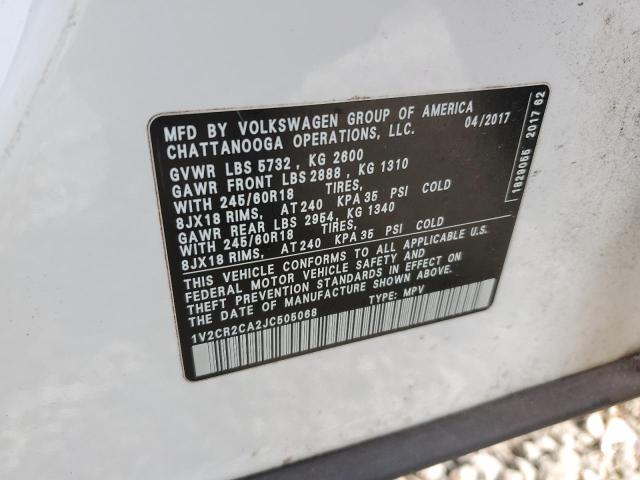 1V2CR2CA2JC505068 - 2018 VOLKSWAGEN ATLAS SE WHITE photo 14