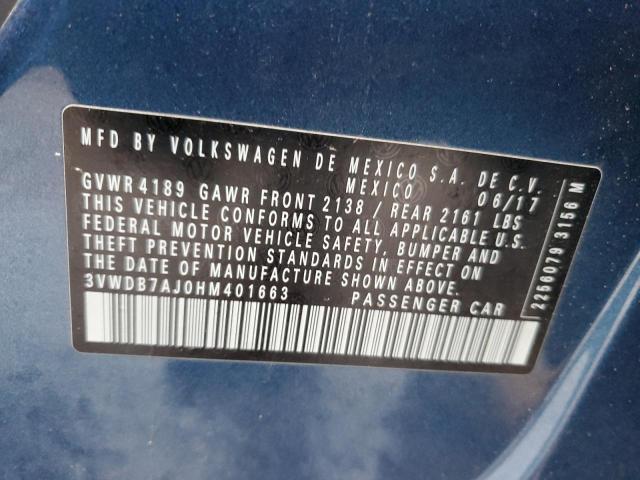 3VWDB7AJ0HM401663 - 2017 VOLKSWAGEN JETTA SE BLUE photo 12