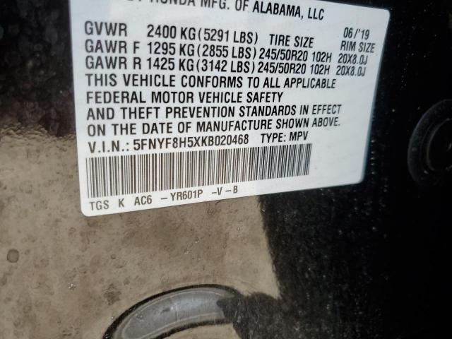 5FNYF8H5XKB020468 - 2019 HONDA PASSPORT EXL Qara foto 12