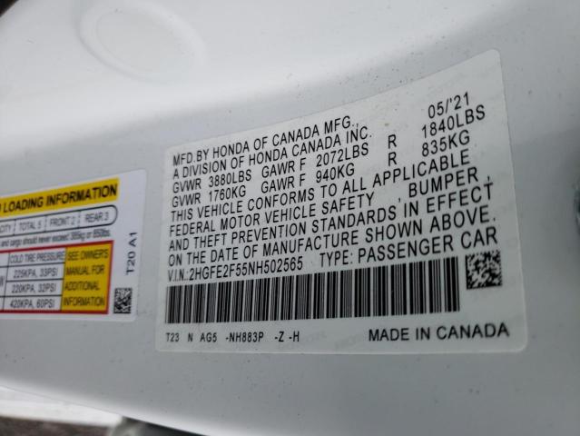 2HGFE2F55NH502565 - 2022 HONDA CIVIC SPORT 白色 照片 13