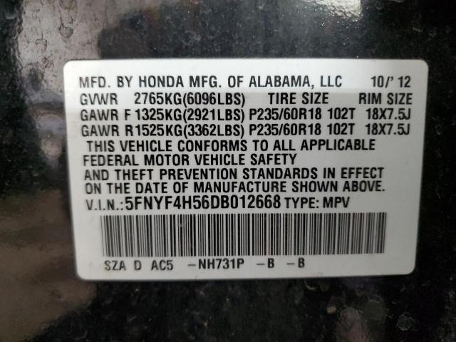 5FNYF4H56DB012668 - 2013 HONDA PILOT EXL BLACK photo 14