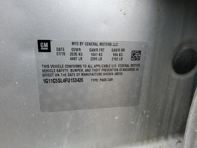 1G11C5SL4FU153426 - 2015 CHEVROLET MALIBU 1LT 银色 照片 12