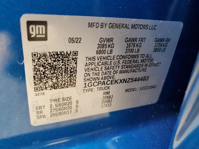 1GCPACEKXNZ544483 - 2022 CHEVROLET SILVERADO2 C1500 LT BLUE photo 12