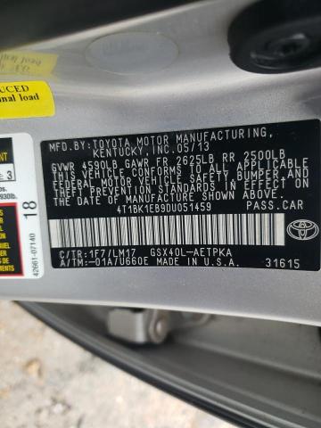 4T1BK1EB9DU051459 - 2013 TOYOTA AVALON BASE SILVER photo 12