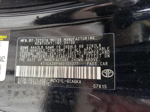 4T1CA38P46U105277 - 2006 TOYOTA CAMRY SOLA SE BLACK photo 12