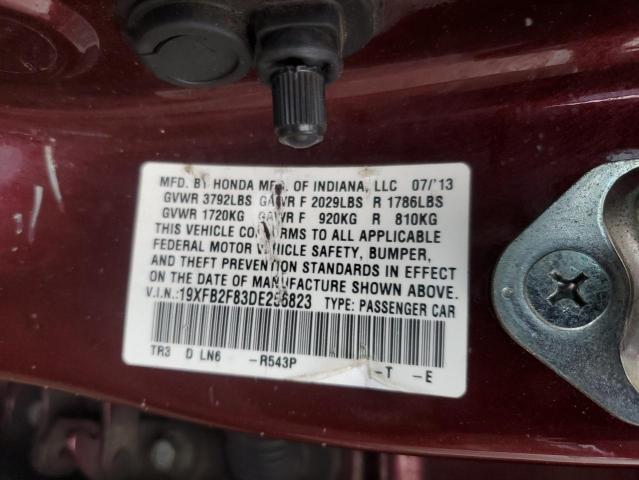 19XFB2F83DE256823 - 2013 HONDA CIVIC EX BURGUNDY photo 13