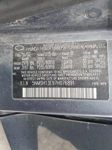 5NMSH13E97H076891 - 2007 HYUNDAI SANTA FE SE GRAY photo 12