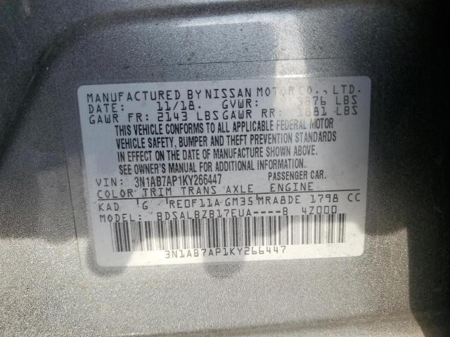 3N1AB7AP1KY266447 - 2019 NISSAN SENTRA S GRAY photo 12