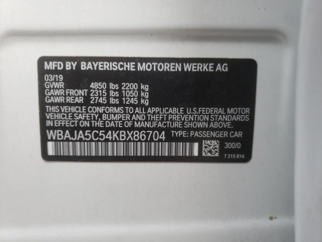 WBAJA5C54KBX86704 - 2019 BMW 530 I WHITE photo 13