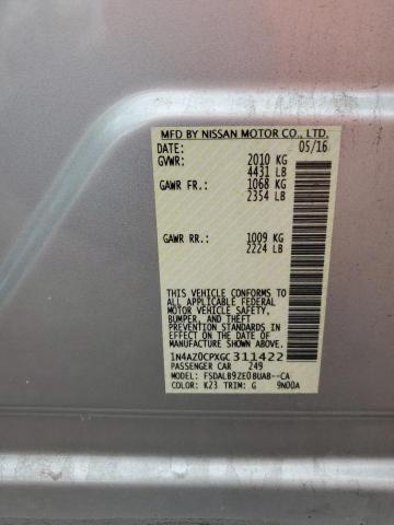 1N4AZ0CPXGC311422 - 2016 NISSAN LEAF S SILVER photo 12