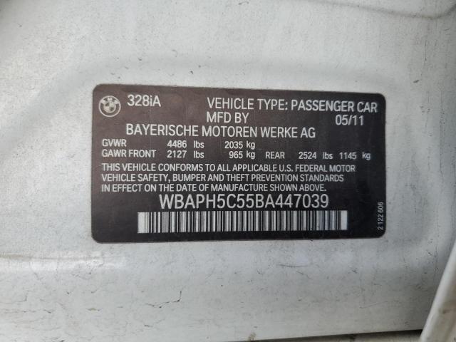 WBAPH5C55BA447039 - 2011 BMW 328 I SULEV WHITE photo 12