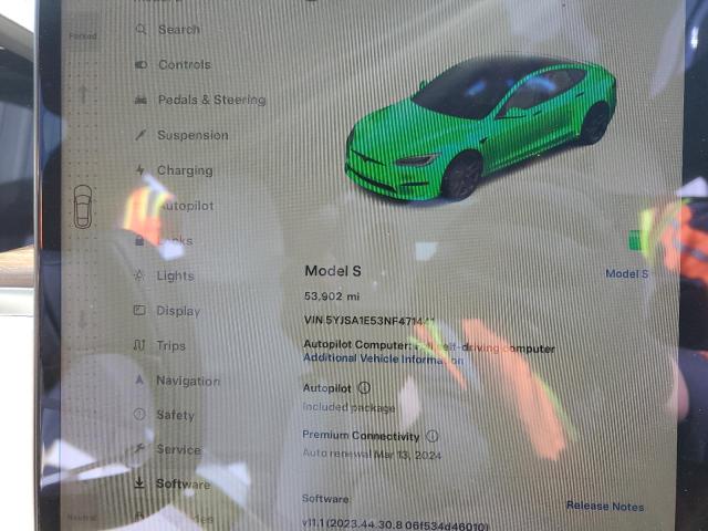 5YJSA1E53NF471441 - 2022 TESLA MODEL S 白色 照片 9