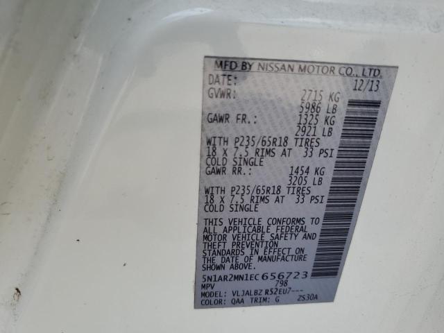 5N1AR2MN1EC656723 - 2014 NISSAN PATHFINDER S 白色 照片 12