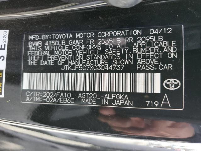 JTKJF5C7XC3044737 - 2012 TOYOTA SCION TC 黑色 照片 12
