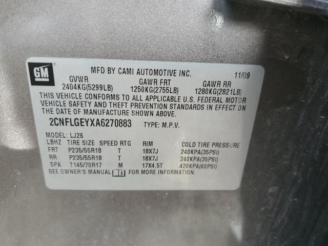 2CNFLGEYXA6270883 - 2010 CHEVROLET EQUINOX LTZ GRAY photo 12