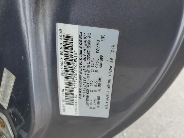 JM1NB353830312382 - 2003 MAZDA MX-5 MIATA BASE SILVER photo 12