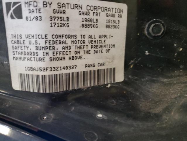 1G8AJ52F33Z140327 - 2003 SATURN ION LEVEL 2 BLACK photo 12