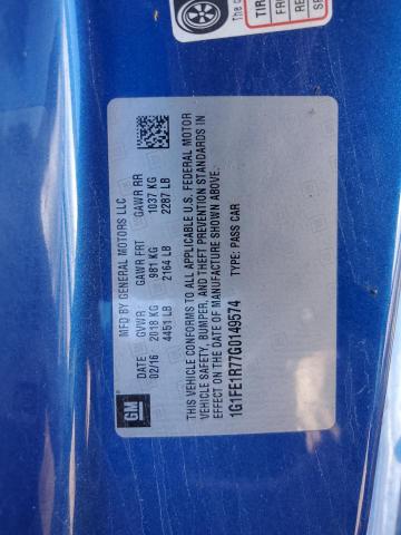 1G1FE1R77G0149574 - 2016 CHEVROLET CAMARO SS BLUE photo 12