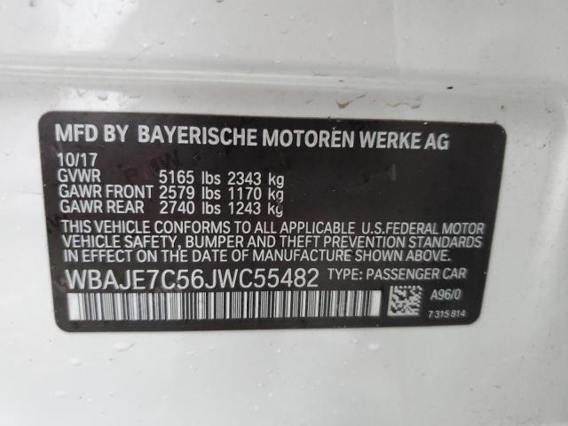 WBAJE7C56JWC55482 - 2018 BMW 540 XI WHITE photo 12