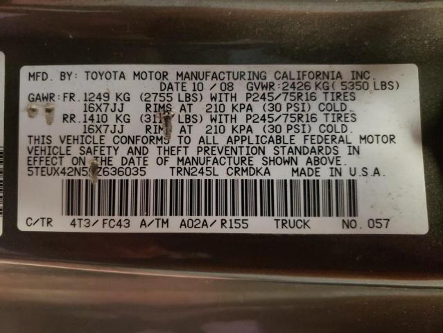 5TEUX42N59Z636035 - 2009 TOYOTA TACOMA ACCESS CAB GRAY photo 12