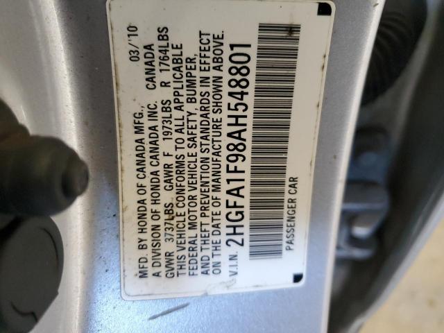 2HGFA1F98AH548801 - 2010 HONDA CIVIC EXL ვერცხლისფერი ფოტო 12