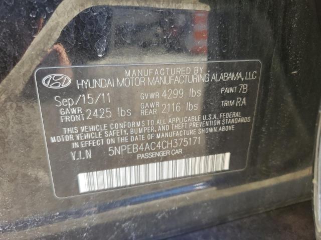 5NPEB4AC4CH375171 - 2012 HYUNDAI SONATA GLS BLACK photo 12