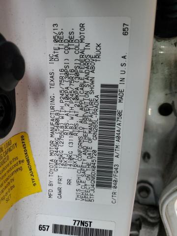 5TFJU4GN6DX045720 - 2013 TOYOTA TACOMA DOUBLE CAB PRERUNNER WHITE photo 12