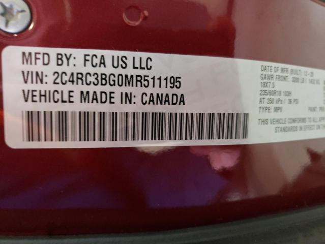 2C4RC3BG0MR511195 - 2021 CHRYSLER PACIFICA TOURING L Բորդո լուսանկար 13