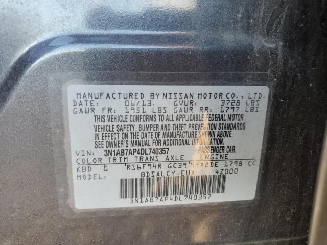 3N1AB7AP4DL740357 - 2013 NISSAN SENTRA S GRAY photo 12