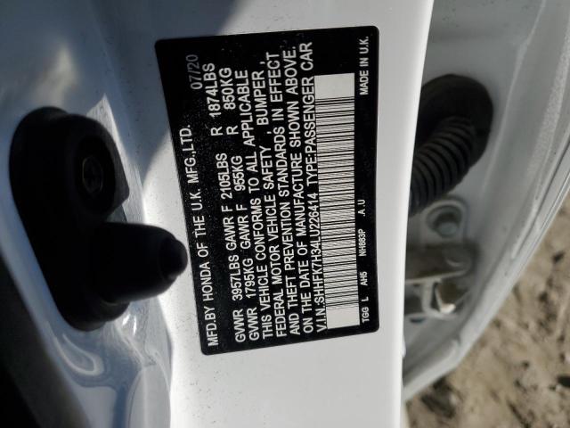 SHHFK7H34LU226414 - 2020 HONDA CIVIC LX WHITE photo 12