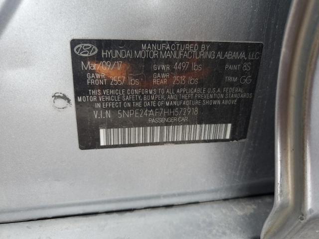 5NPE24AF7HH572918 - 2017 HYUNDAI SONATA SE SILVER photo 13