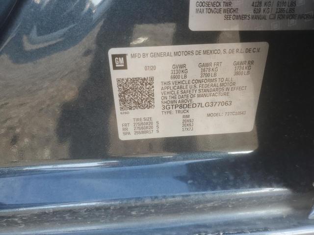 3GTP8DED7LG377063 - 2020 GMC SIERRA C1500 SLT CHARCOAL photo 12