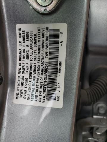 19XFC1F34JE002643 - 2018 HONDA CIVIC EX SILVER photo 12