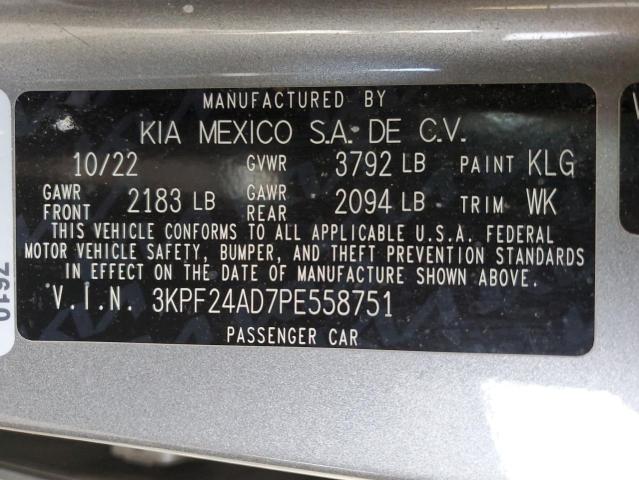 3KPF24AD7PE558751 - 2023 KIA FORTE LX GRAY photo 12