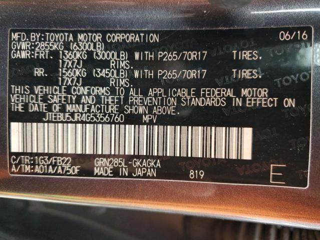 JTEBU5JR4G5356760 - 2016 TOYOTA 4RUNNER SR5/SR5 PREMIUM 灰色 照片 13