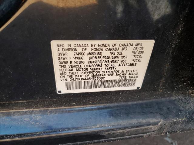 2HJYK16446H523082 - 2006 HONDA RIDGELINE RTS BLACK photo 12