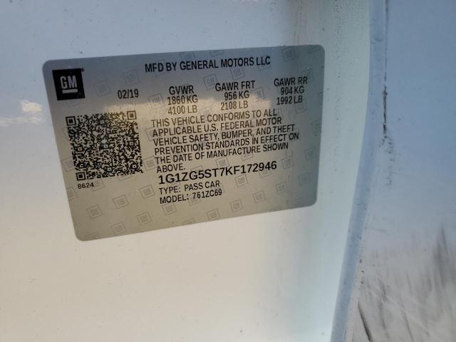 1G1ZG5ST7KF172946 - 2019 CHEVROLET MALIBU RS WHITE photo 12