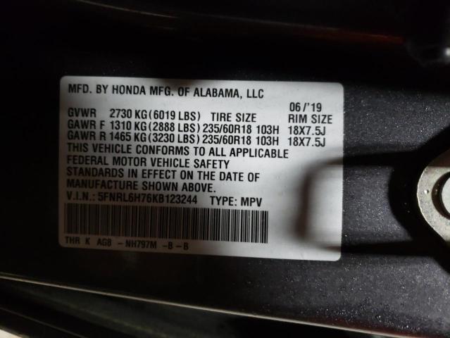 5FNRL6H76KB123244 - 2019 HONDA ODYSSEY EXL GRAY photo 13