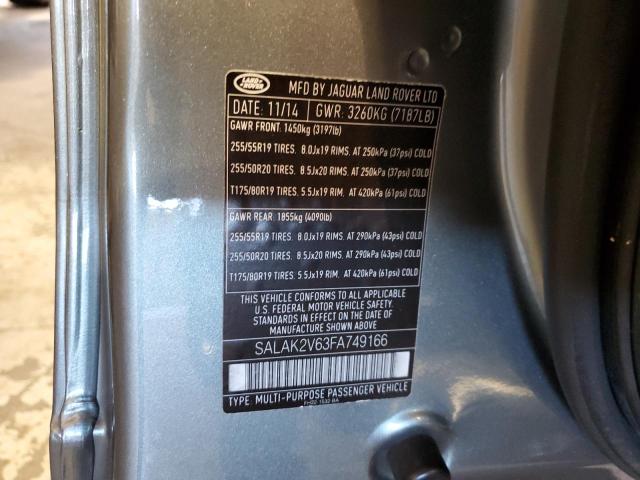 SALAK2V63FA749166 - 2015 LAND ROVER LR4 HSE LU GRAY photo 13