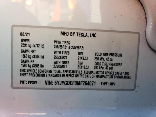 5YJYGDEF0MF264071 - 2021 TESLA MODEL Y WHITE photo 13