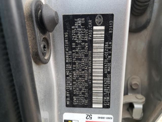 4T1B11HK8JU636088 - 2018 TOYOTA CAMRY L SILVER photo 12