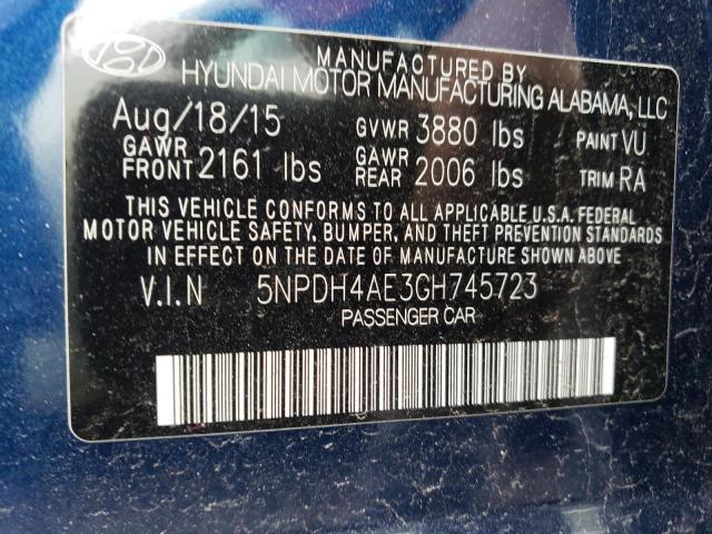 5NPDH4AE3GH745723 - 2016 HYUNDAI ELANTRA SE BLUE photo 12